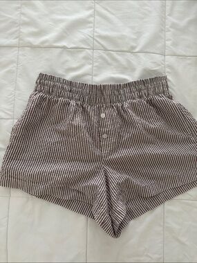 Striped Brown Elastic-Waist Women’s Shorts